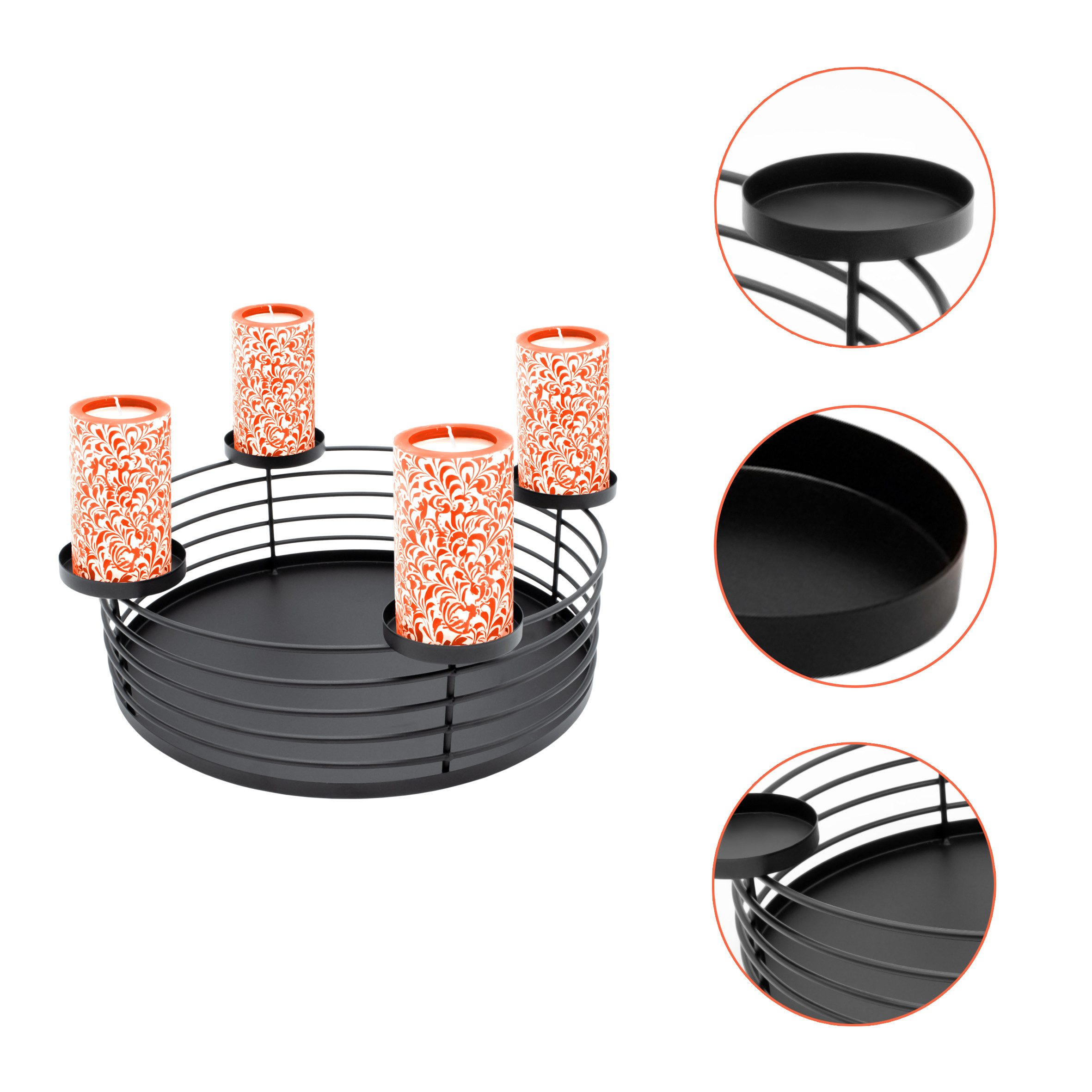 Spetebo Adventskranz mit Korb aus Metall in schwarz - Ø 30 cm - mit 4 Kerzentellern, ideal für Ihre moderne Weihnachtsdekoration