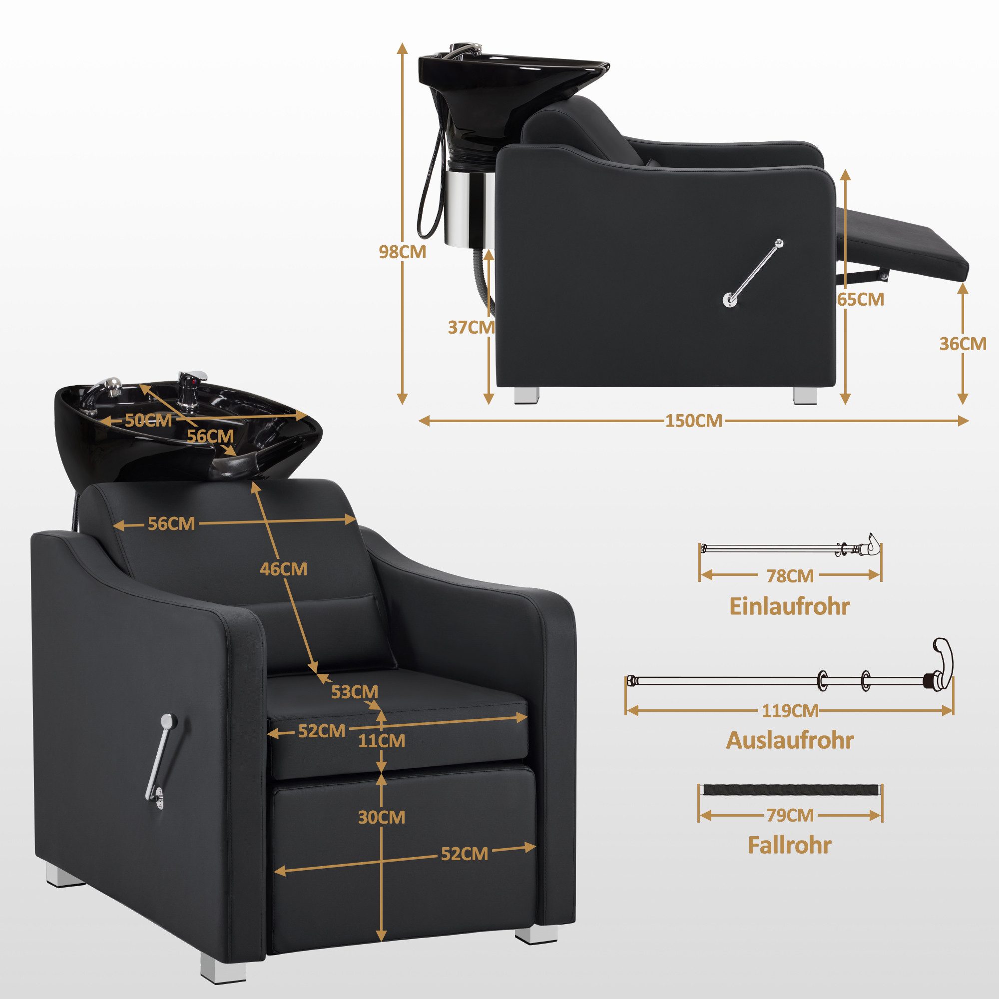 Barberpub Waschbecken BarberPub Friseurstuhl mit Waschbecken 8675 (Schwarz/ günstig online kaufen