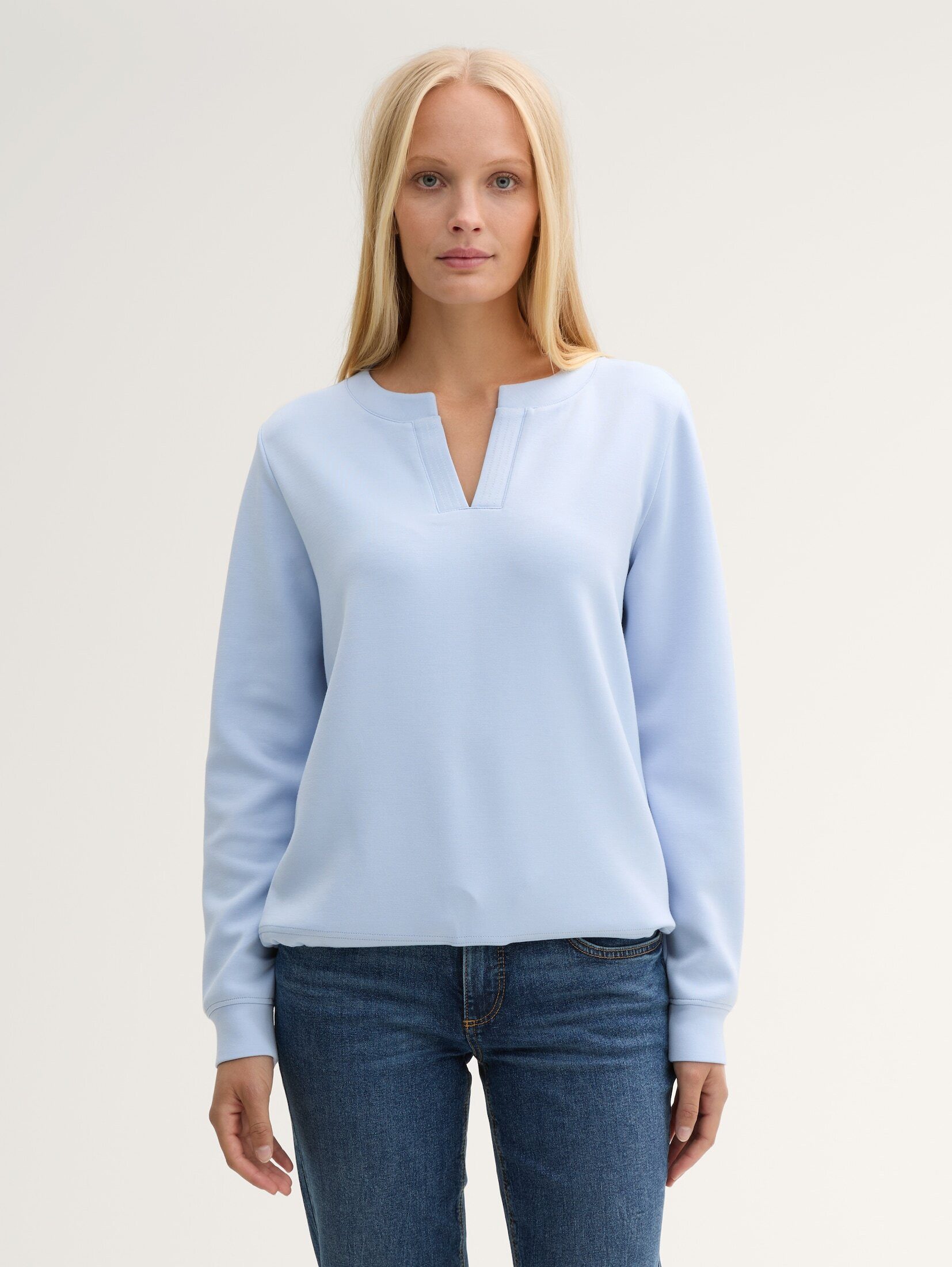 Sweatshirt Scuba Sweatshirt mit V-Ausschnitt
