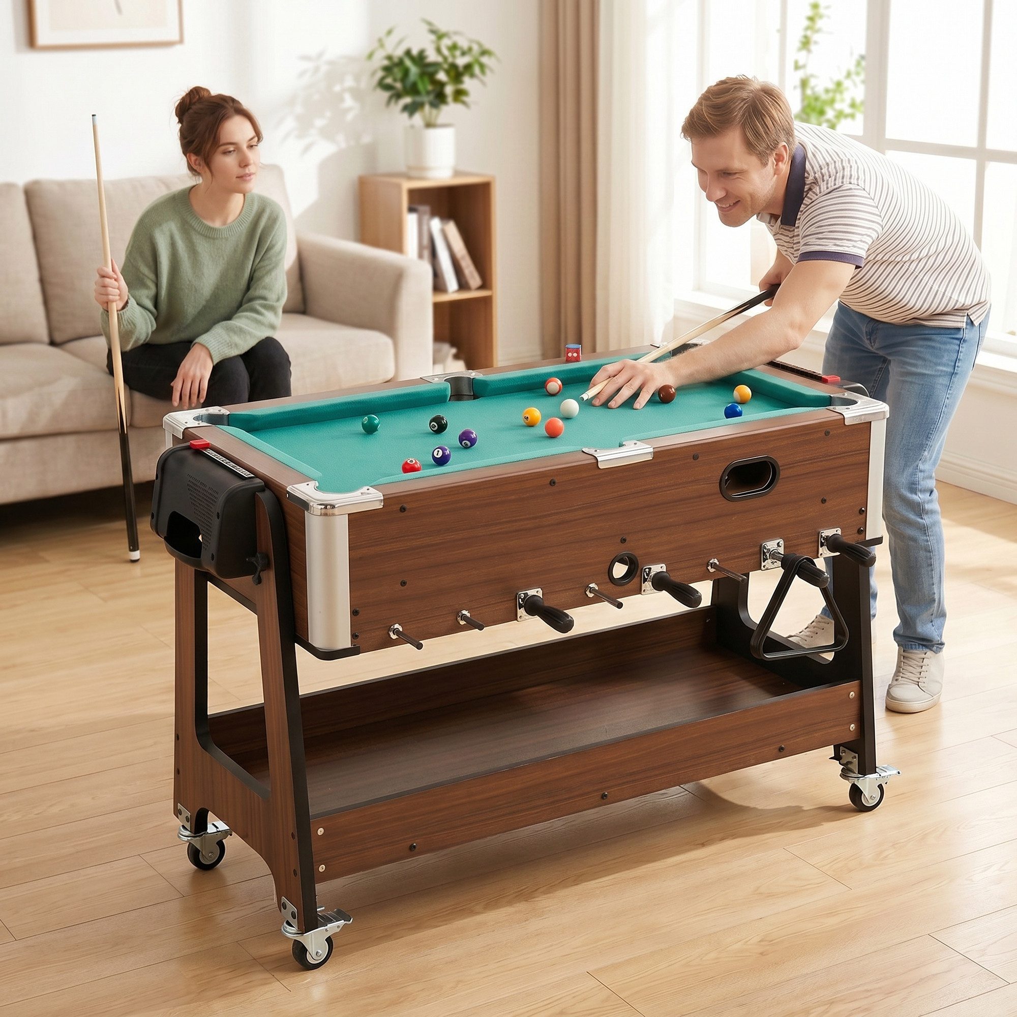 SPORTNOW Spieltisch 3 in 1, drehbar mit Billardtisch Tischfußball Airhockey, (Ablagefach, 1-tlg), für Kinder Erwachsene