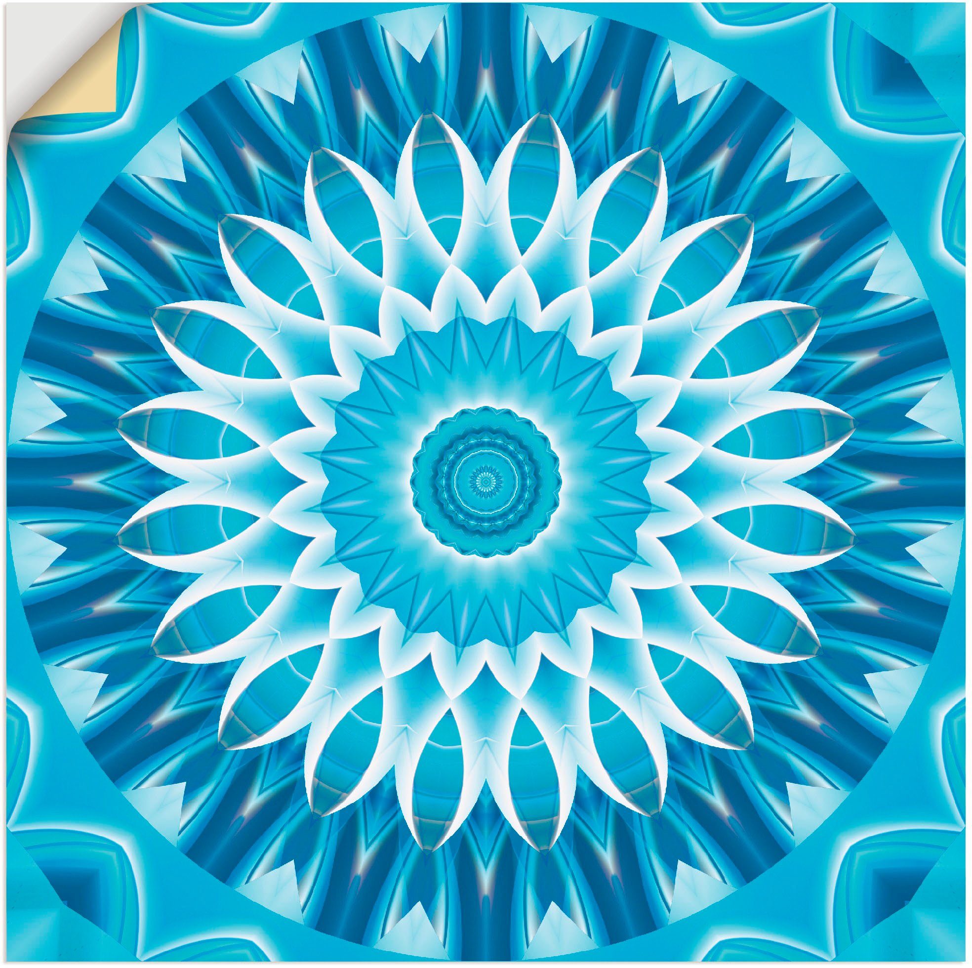 Artland Wandbild Mandala blau Blüte, Muster (1 St), als Alubild, Leinwandbild, Wandaufkleber oder Poster in versch. Größen