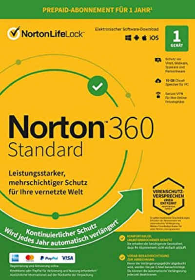 Norton 360 Standard, 10 GB Cloud-Backup, 1 Gerät 1 Jahr (Antivirensoftware, FFP)