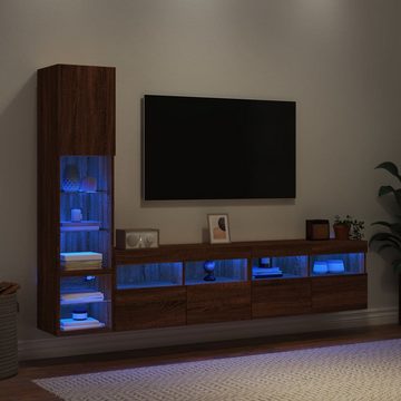 vidaXL TV-Schrank 4-tlg. Wohnwand mit LED-Beleuchtung Braun Eiche Holzwerkstoff (1-St)