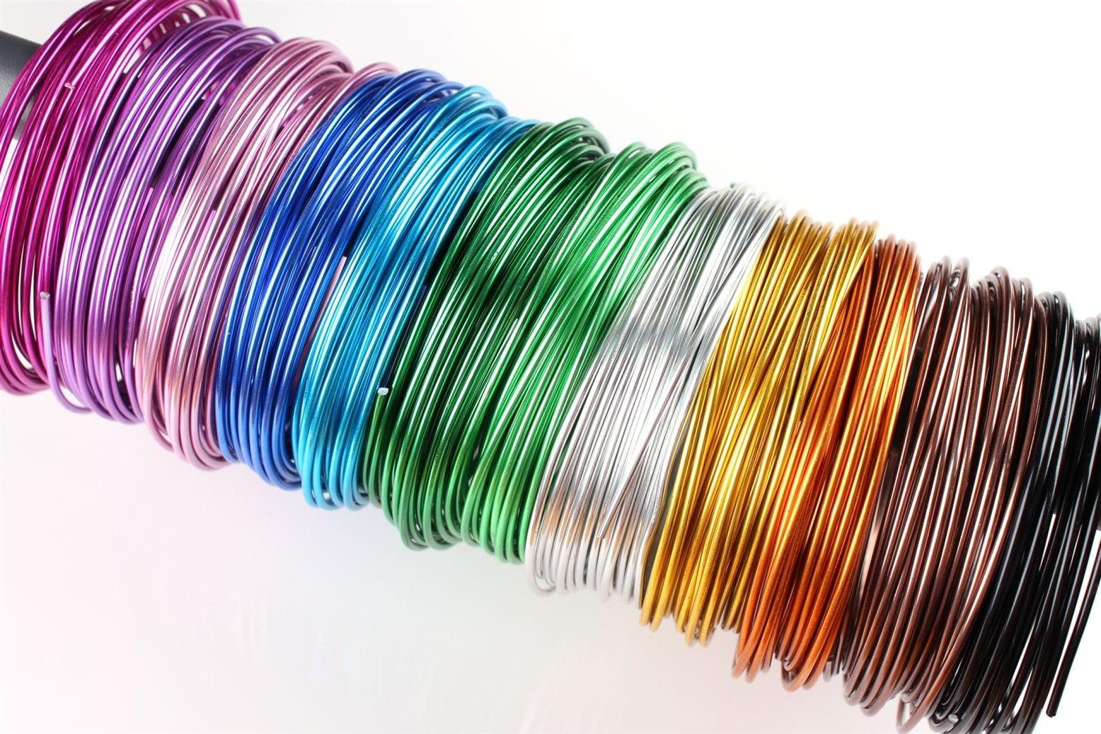 Goodwei Schmuckdraht Schmuckdraht-Set 12 Farben auf Rollen (je 5m) - Basteldraht Ø 2 mm, Eloxiert