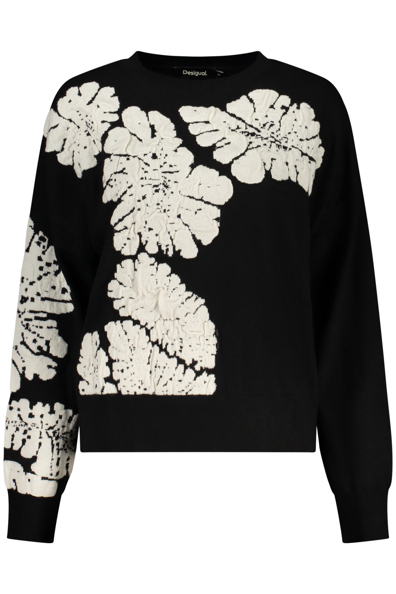 Desigual Strickpullover Schwarzes Langarmshirt mit Muster & Kontrastdetails für Damen