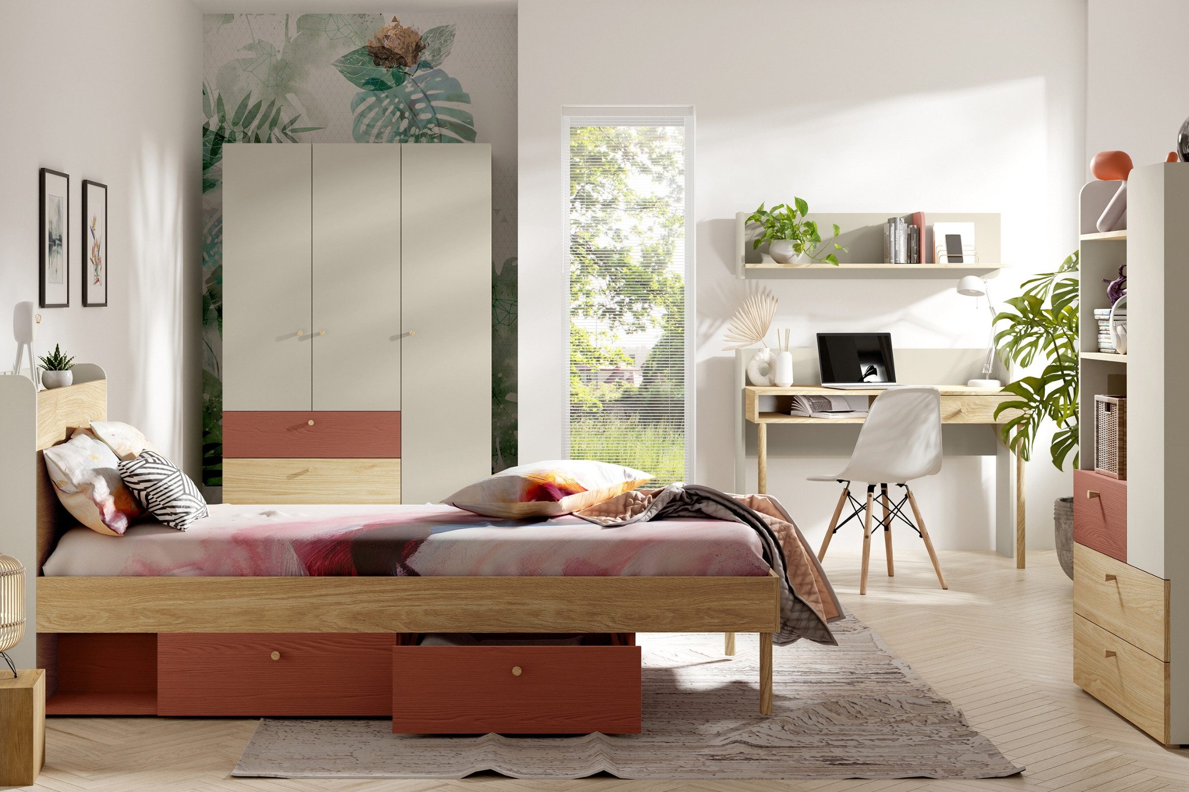 Deine Möbel 24 Hängeregal YOGI 14 Regal 90 cm breit, Set 1-tlg., Kinderzimmer Jugendzimmer Graubeige Geölte Eiche Eukalyptus