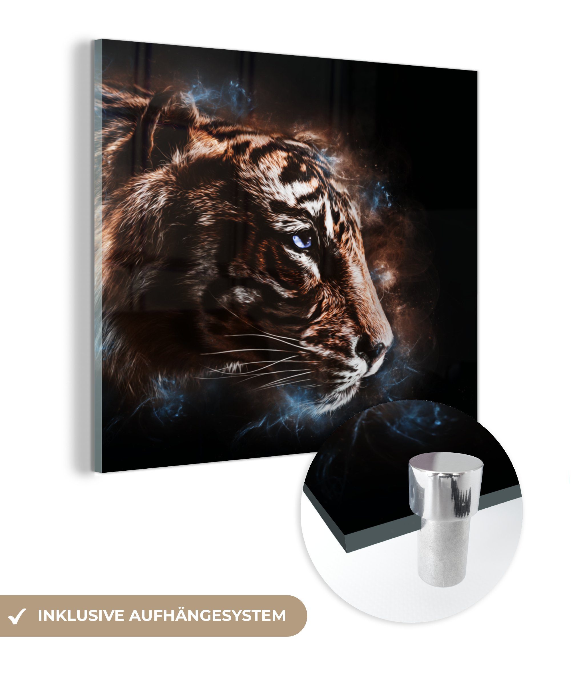 MuchoWow Acrylglasbild Tiger - Tiere - Orange, (1 St), Glasbilder - Bilder auf Glas Wandbild - Foto auf Glas - Wanddekoration