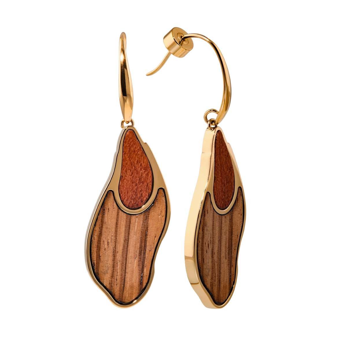 Holzkern Paar Ohrhänger 9010631023126, für Damen Sequoia Zebrano/Goldfarben II