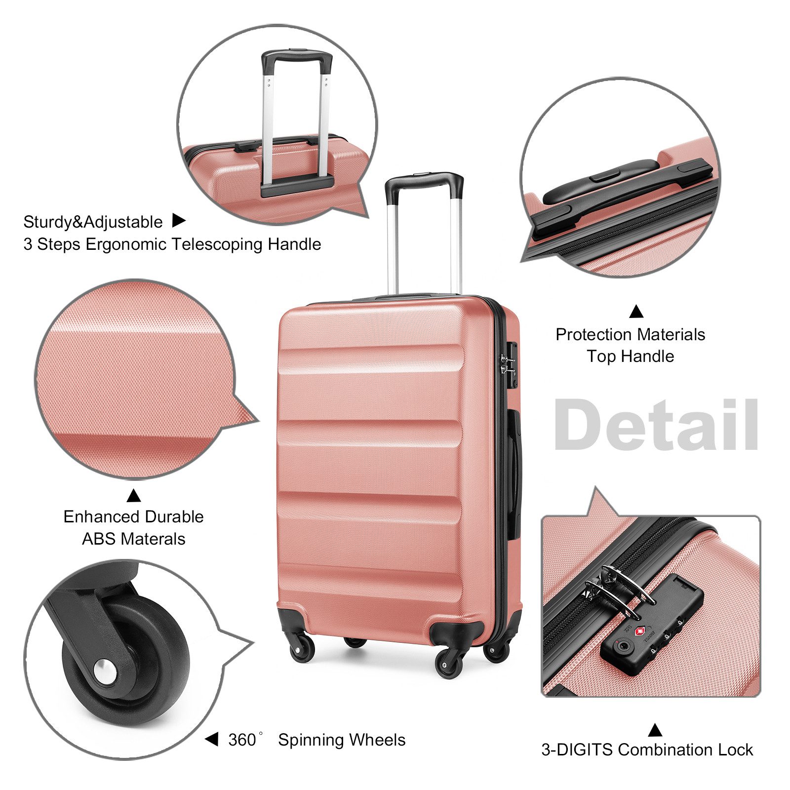 KONO Hartschalen-Trolley Handgepäck Leicht Hartschalenkoffer aus ABS Reisekoffer mit 4 Rollen – Bild 4 von 5