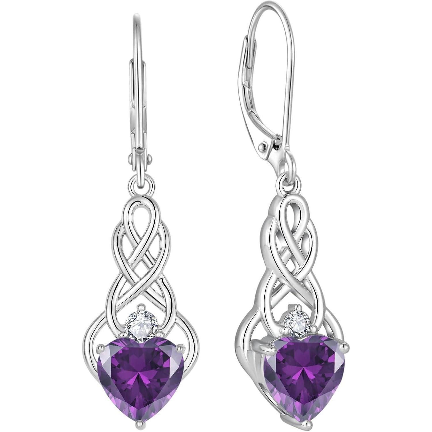 Paar Ohrhänger Unendlichkeit Keltischer Knoten Ohrringe Damen 925 Silber Amethyst