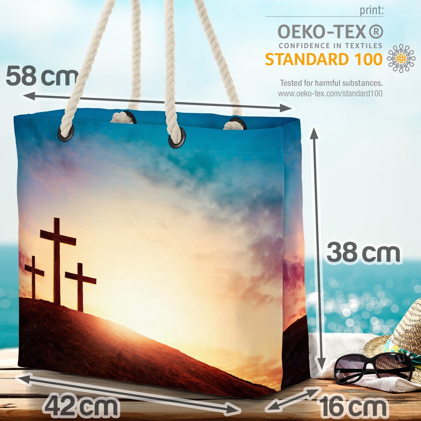 VOID Kreuze Christus Landschaft Kreuze Os Golgota (1-tlg), Strandtasche Landschaft Golgota Jesus