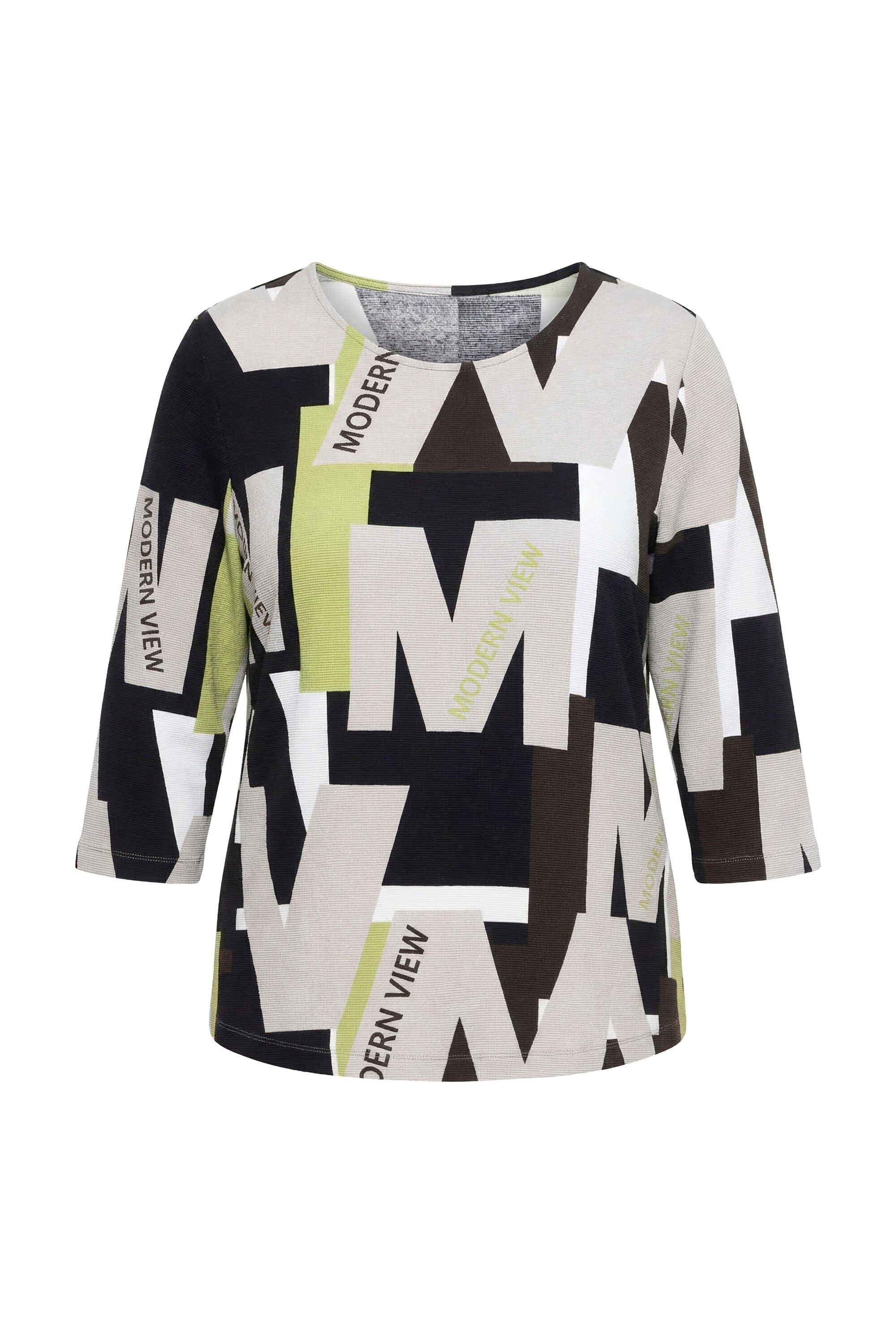 Ulla Popken T-Shirt Shirt Buchstaben Regular Rundhals 3/4-Arm