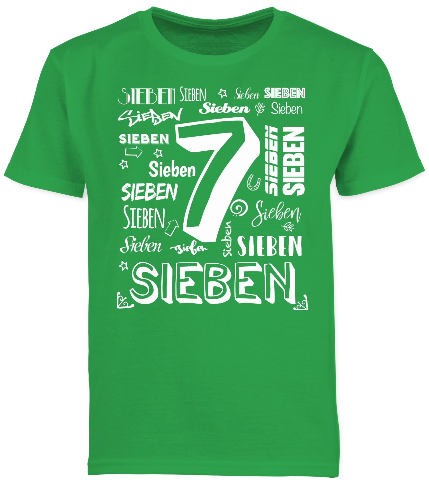 Geburtstag T-Shirt Zahlen Grün Shirtracer Siebter 3 7.