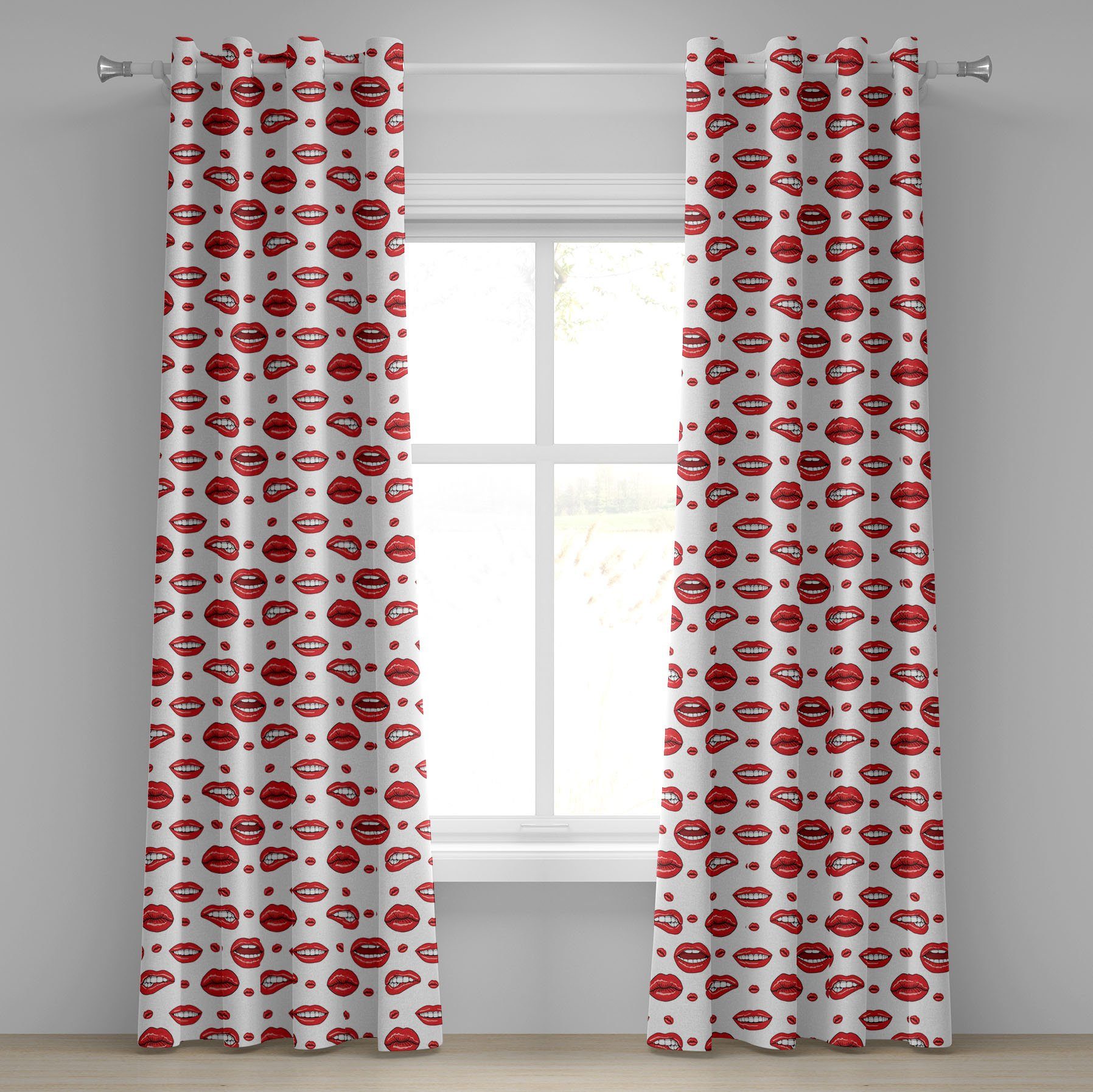 Gardine Dekorative 2-Panel-Fenstervorhänge für Lippen rot mit Wohnzimmer, Gestures Abakuhaus, Frau Schlafzimmer