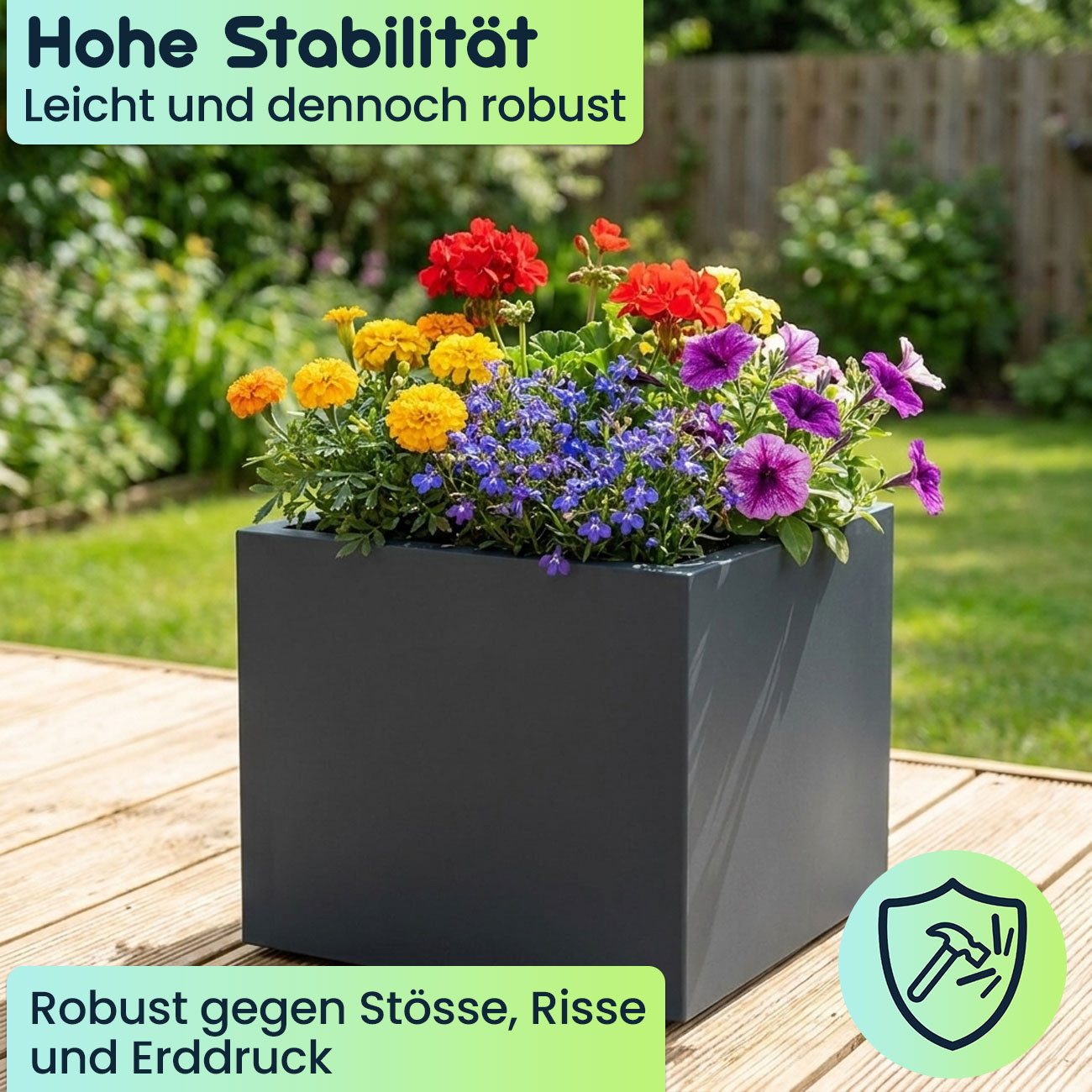 Prosperplast Blumentopf Pflanzkasten Anthrazit 38cm, 25L Blumentopf, quadratisch, frostsicher (1 St., 1er-Set & 2er-Set & 3er-Set), Quadratischer 25L Kunststoff-Pflanzkübel mit UV-Schutz & Wasserauslass