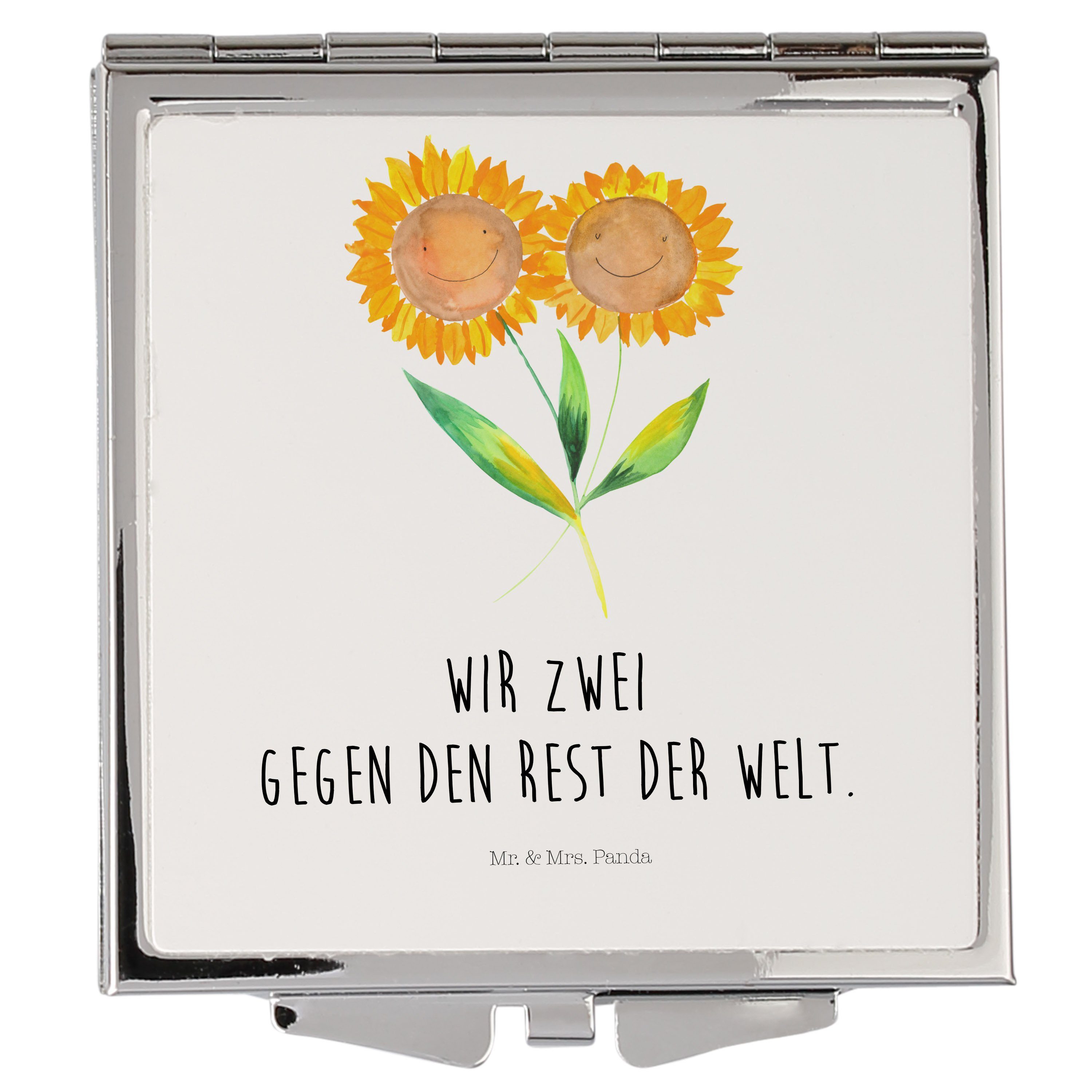 Mr. & Mrs. Panda Kosmetikspiegel Sonnenblume - Weiß - Geschenk, Pflanzen, Sommer Deko, Blumen Deko, Fr (1-St)