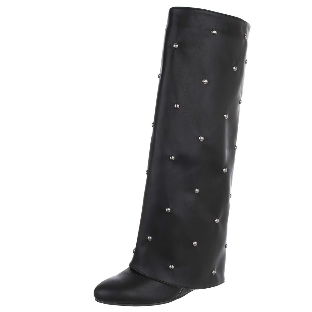 Ital-Design Glamouröse Damenstiefel mit Perlendetails für besondere Anlässe Keilstiefel (90458141) Keilabsatz/Wedge Сапоги in Schwarz