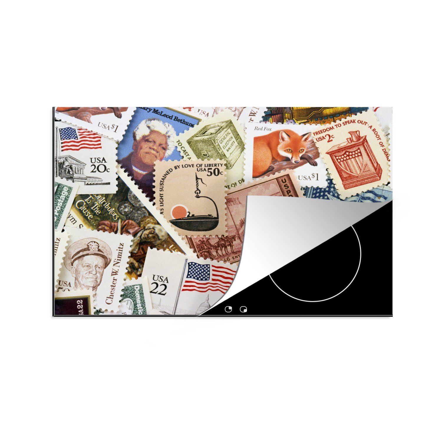 sortiert, Herdblende-/Abdeckplatte MuchoWow die Briefmarken Ceranfeldabdeckung küche, tlg), Vinyl, für 81x52 cm, Schutz Induktionskochfeld (1