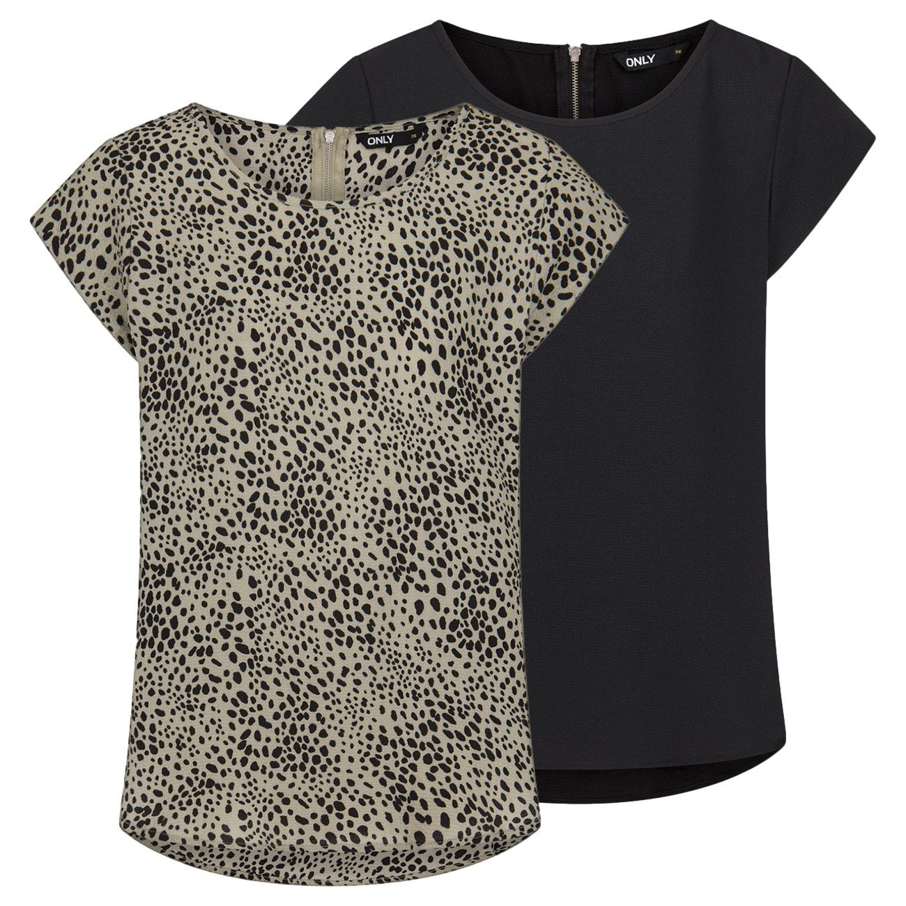 ONLY T-Shirt Damen Top ONLVIC Regular Fit (2-tlg) Basic Kurzarm Tee Shirt mit Rundhalsausschnitt Black (15284243)