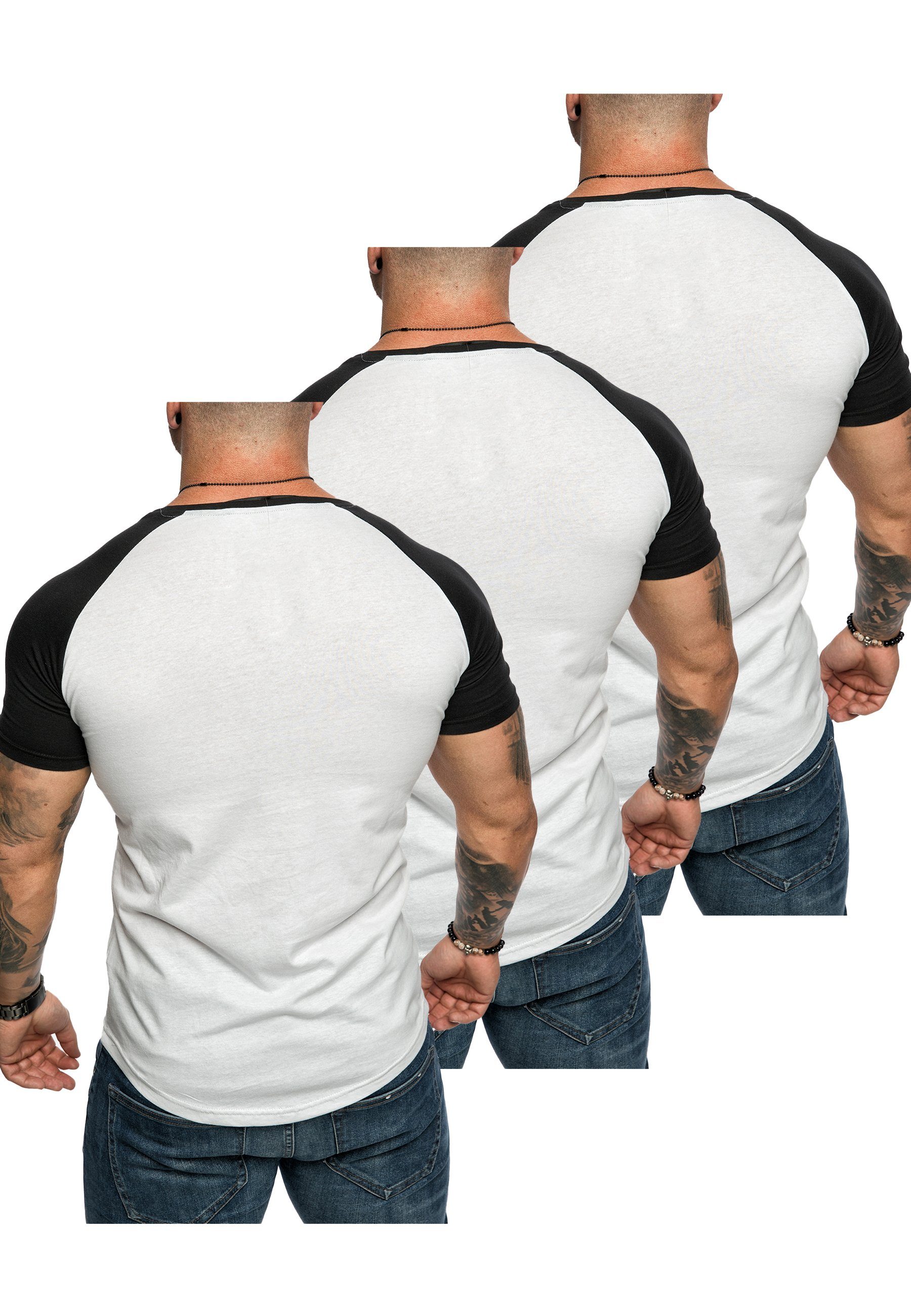 Amaci&Sons T-Shirt (3er-Pack) (3x 3. Herren Oversize Basic Weiß/Schwarz) T-Shirts Raglan OMAHA 3er-Pack Kontrast T-Shirt