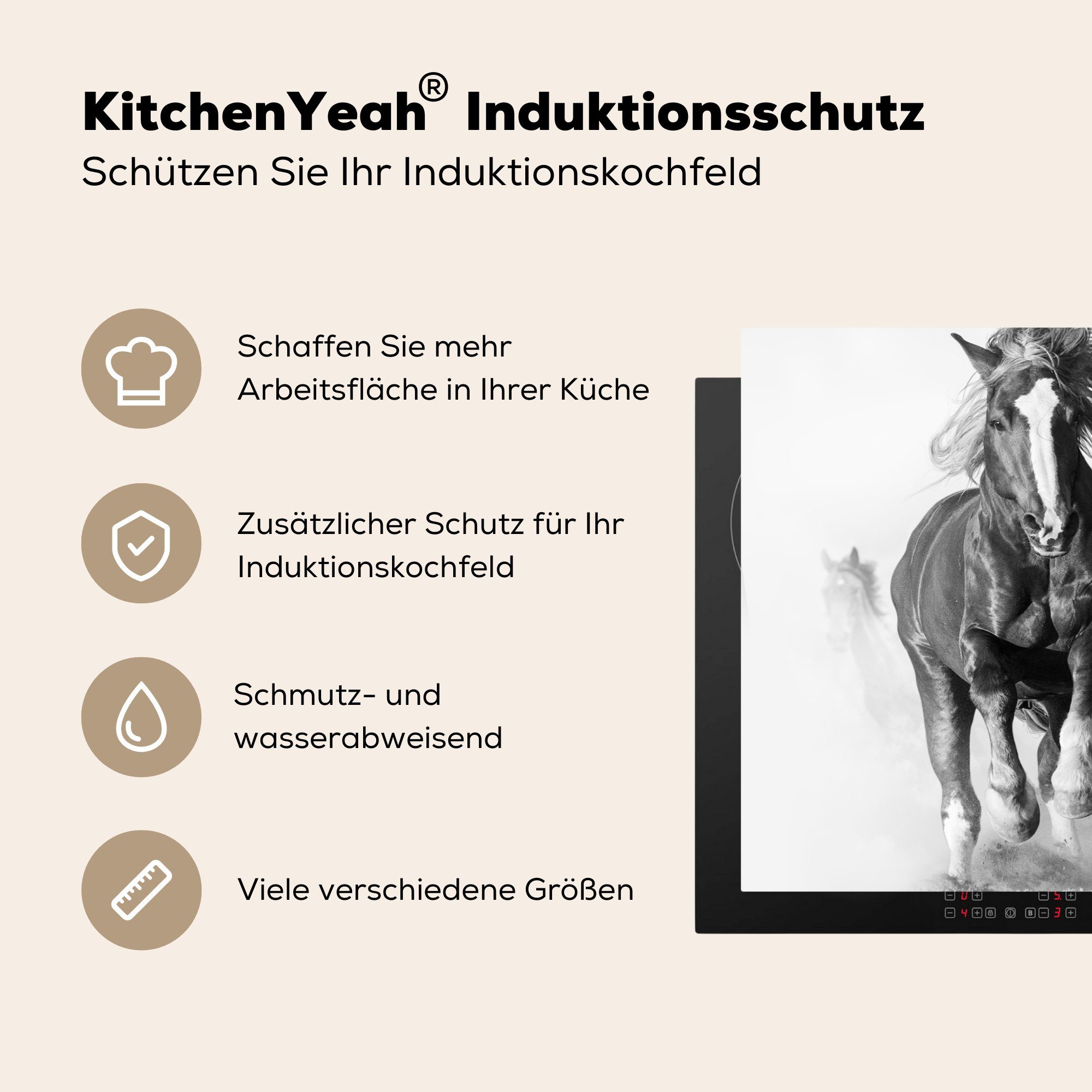 - küche Arbeitsplatte Ceranfeldabdeckung, MuchoWow Vinyl, Tiere Illustration, tlg), cm, 81x52 (1 - Herdblende-/Abdeckplatte Pferde für