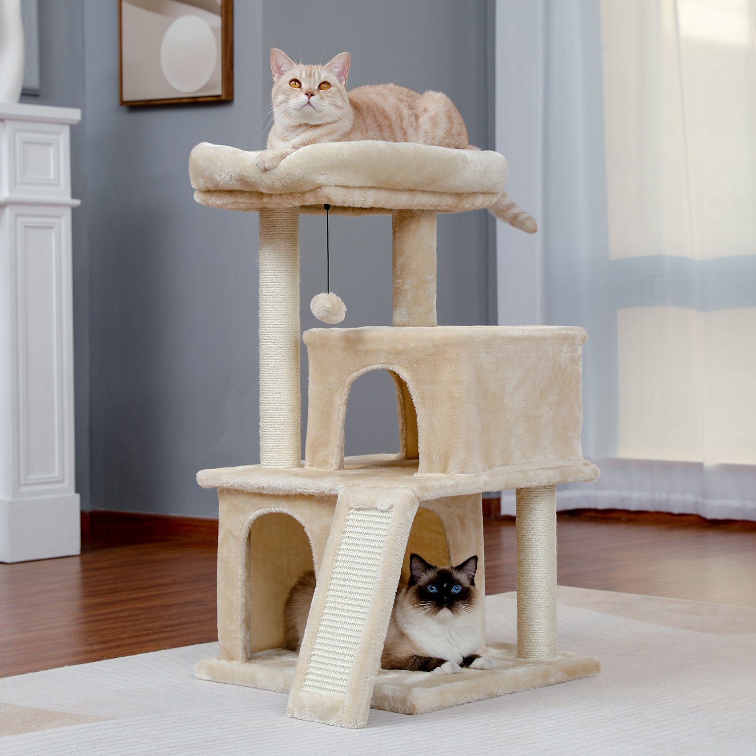 PAWZ Road Kratzbaum Katzenbaum Katzenmöbel mit Sisal-Seil Plüsch Liege Spielhaus Höhlen, großes Top Bett