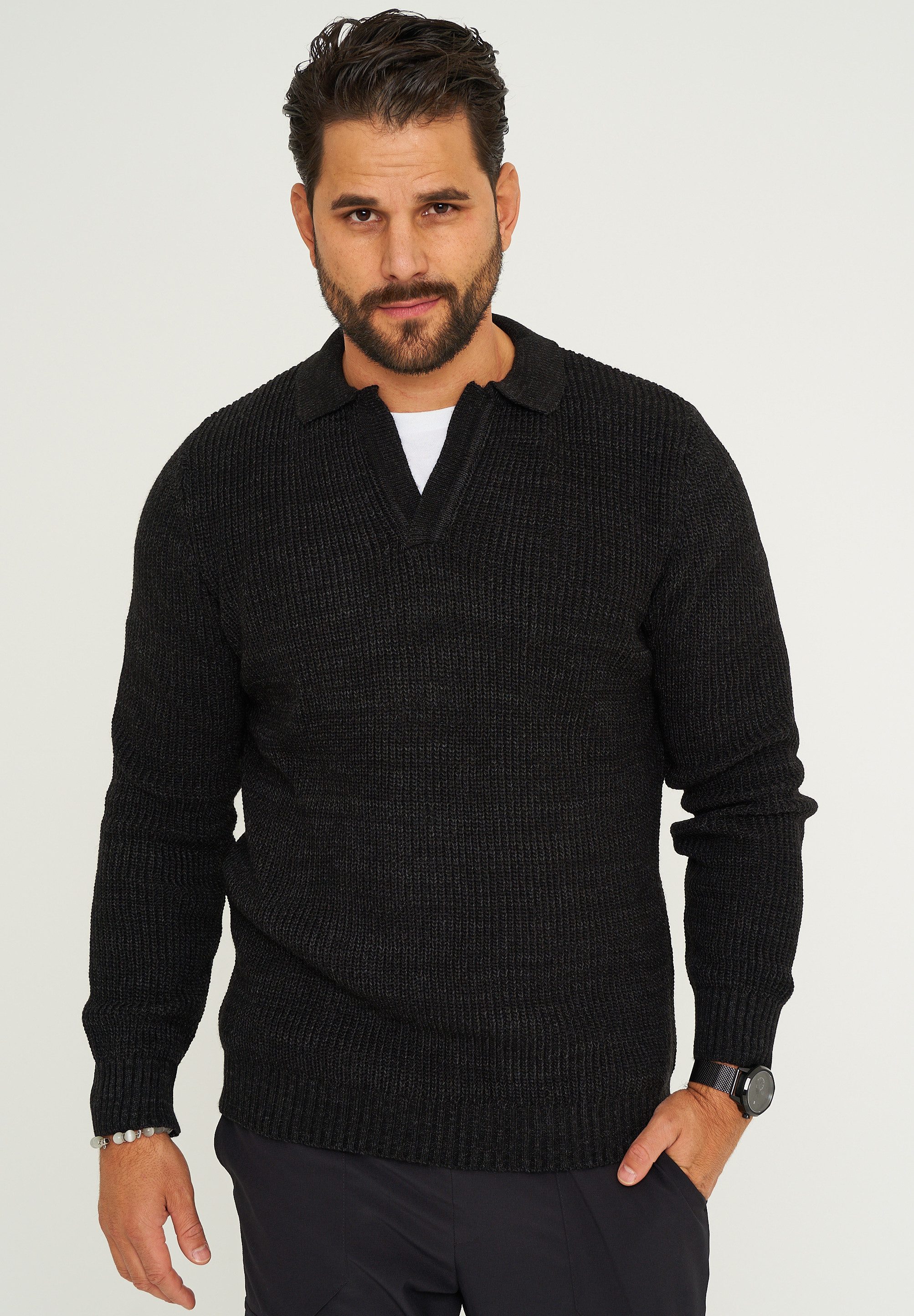 CARISMA Strickpullover CRALYTUS Herren Grobstrick Pulli mit Polo-Kragen Win günstig online kaufen
