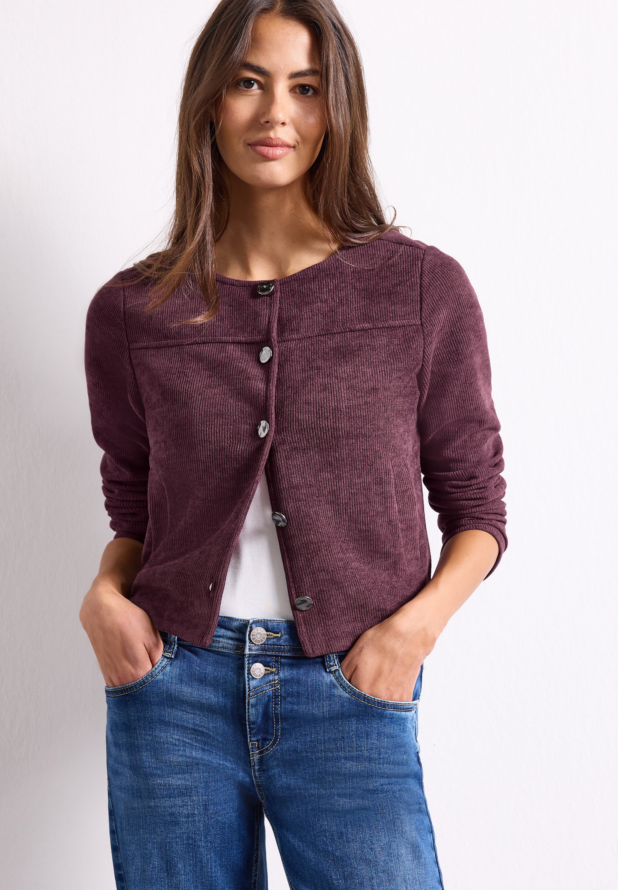 STREET ONE Strickjacke mit Rundhals und Knöpfen