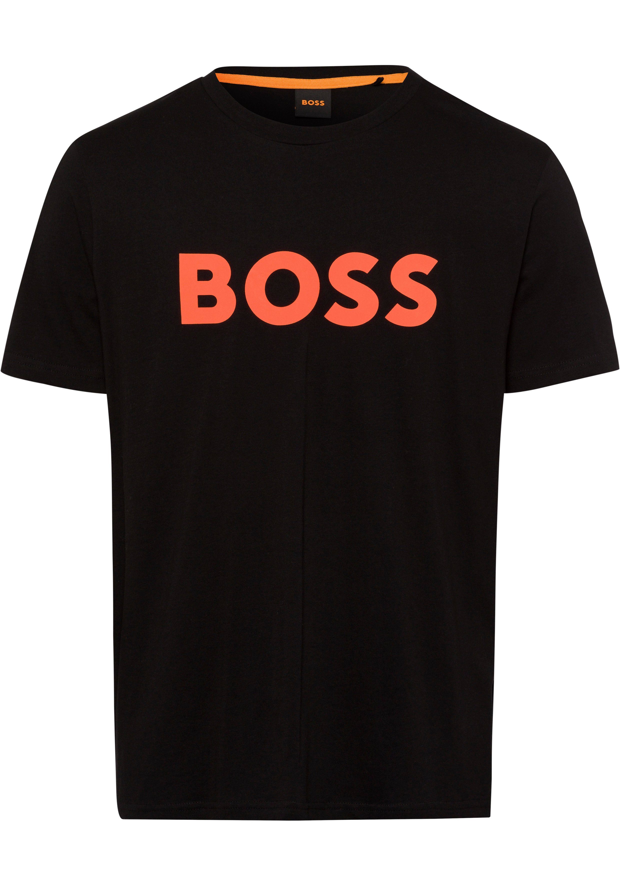 BOSS ORANGE Kurzarmshirt Thinking 1 (1-tlg) mit Logoschriftzug-Frontprint black004