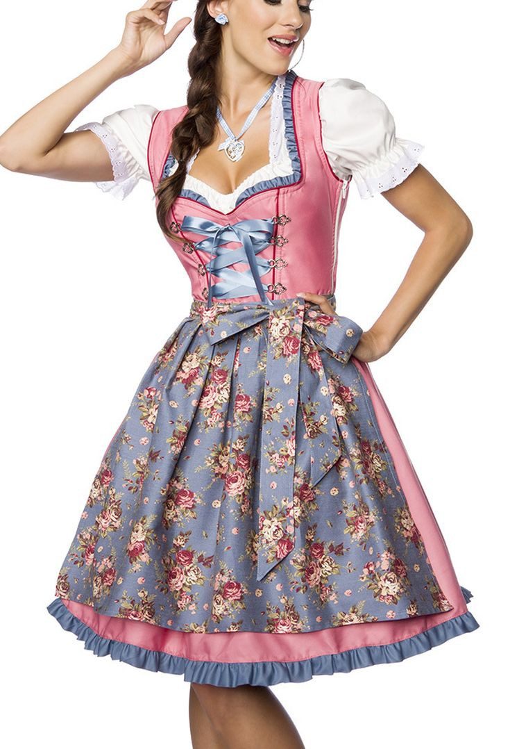 Atixo Dirndl Dirndl Kleid Kostüm mit Herzausschnitt und Schnürung und Schürze aus D