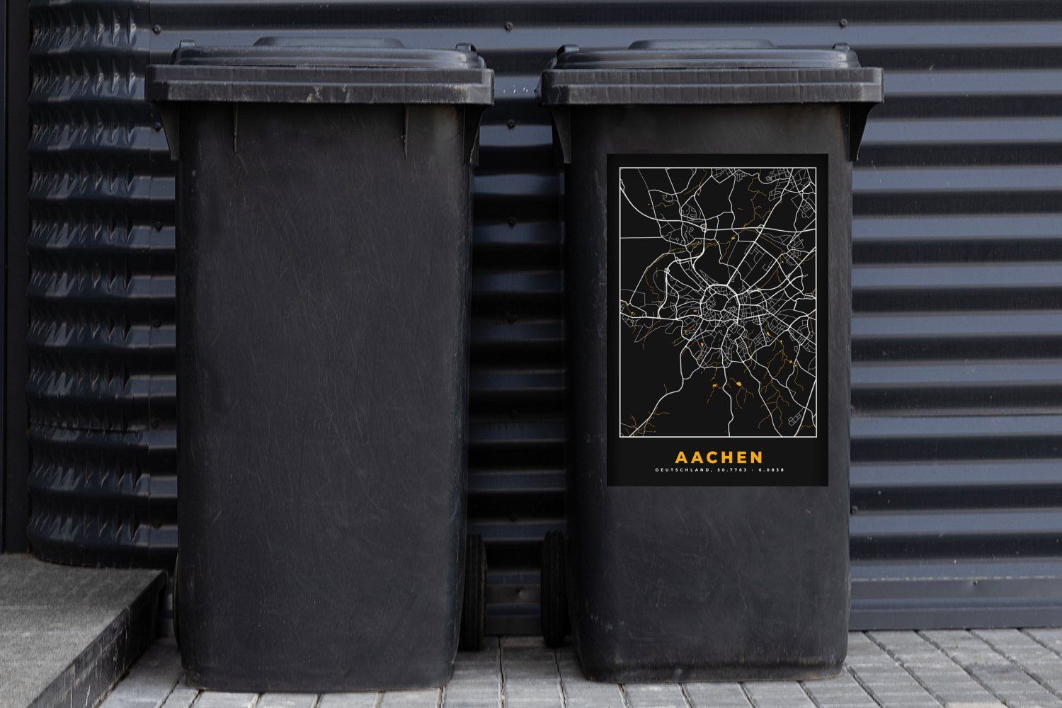 Aachen Abfalbehälter Deutschland Container, Mülltonne, MuchoWow Mülleimer-aufkleber, St), - Stadtplan - - Karte Sticker, Gold (1 - Wandsticker