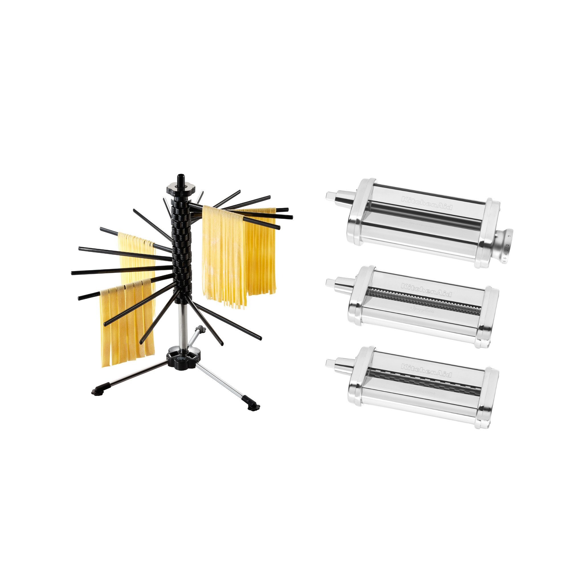 KitchenAid Nudelvorsatz Set KitchenAid Nudelvorsatz mit 3 Walzen 5KSMPRA & GEFU Pastatrockner