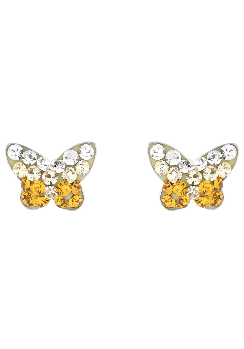 Amor Paar Ohrstecker Schmetterling, 2036780, 9540709, mit Glasstein silberfarben-gelb