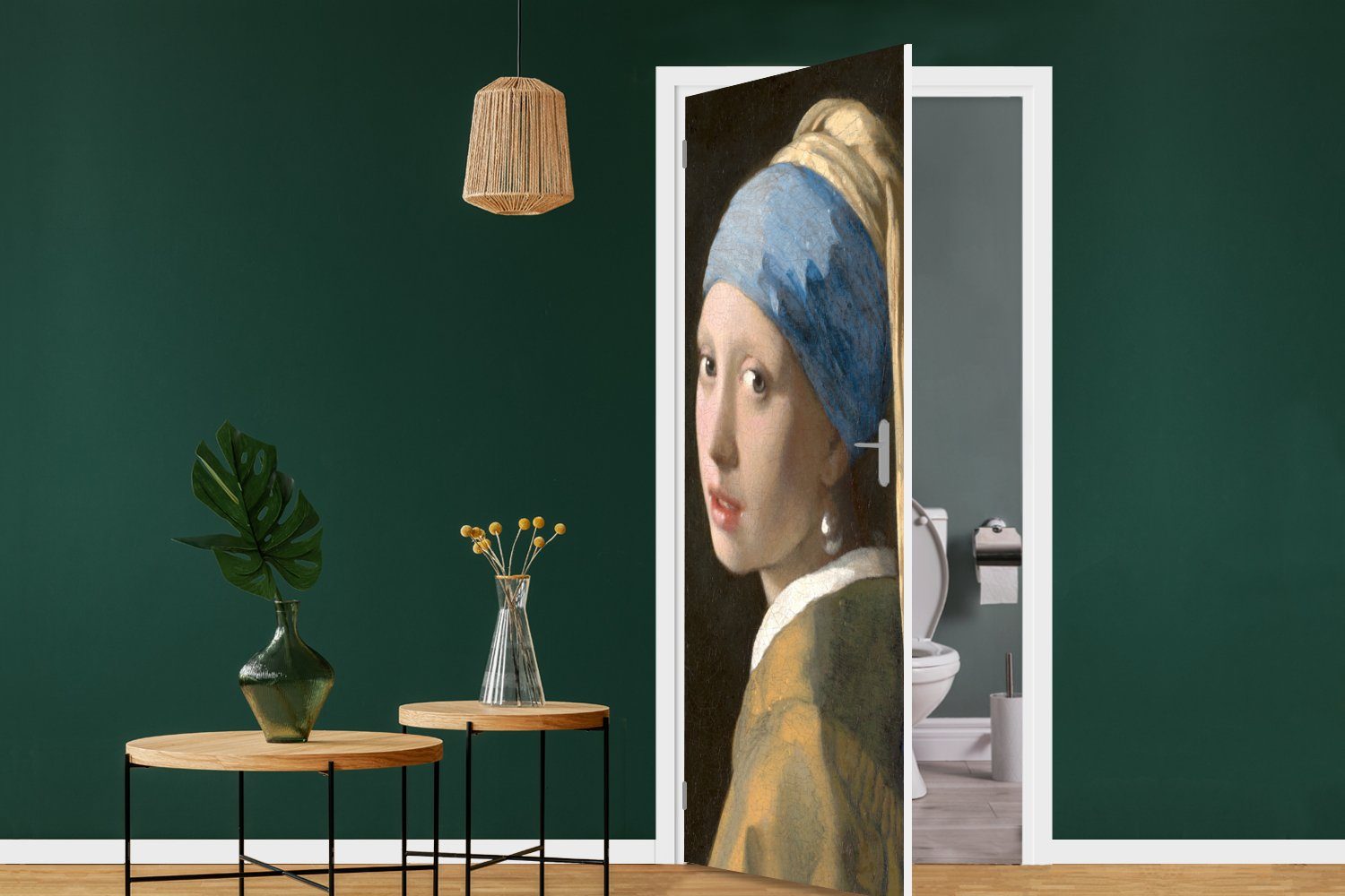 Türtapete Tür, mit (1 MuchoWow 75x205 Türaufkleber, Perlenohrring cm Das - bedruckt, für Johannes von Gemälde Mädchen dem Fototapete Vermeer, Matt, St),