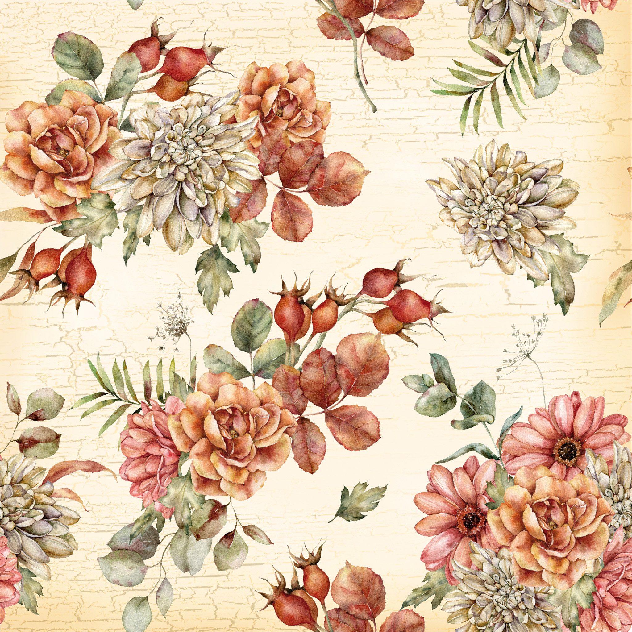 ti-flair Papierserviette, Servietten Papier 33x33cm 3-lag. mit Herbstblumen Motiv 20 Stück