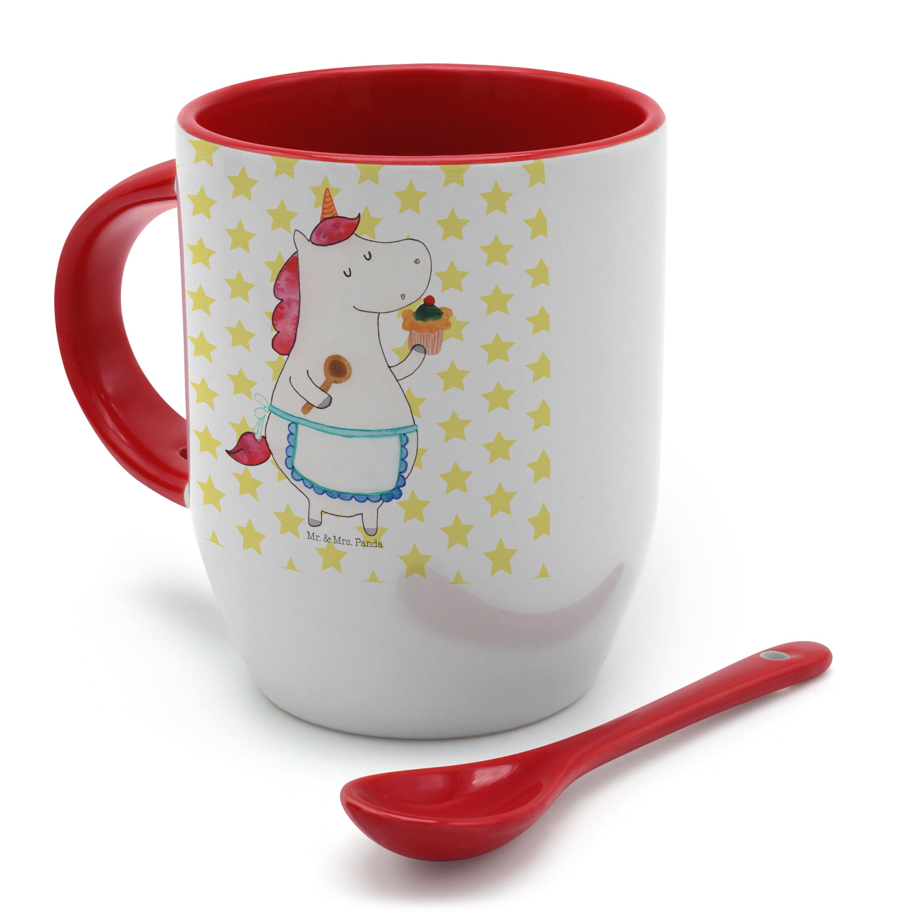 Tasse Einhorn Geschenk, Mrs. Tasse & Mr. Weiß mit - Küchenfee Panda Löffel, Einhorn Keramik - Deko,