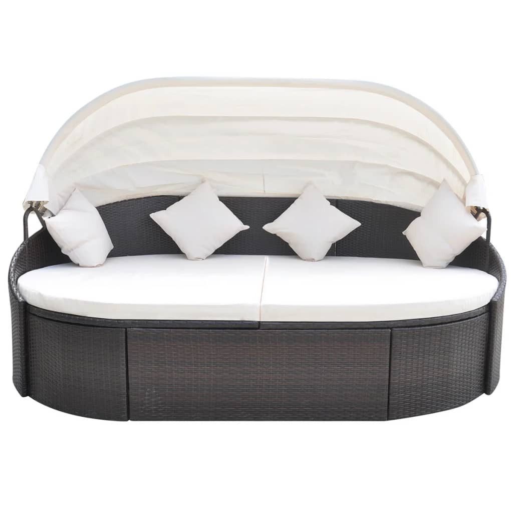 vidaXL Bett Outdoor-Loungebett mit Dach Poly Rattan Braun