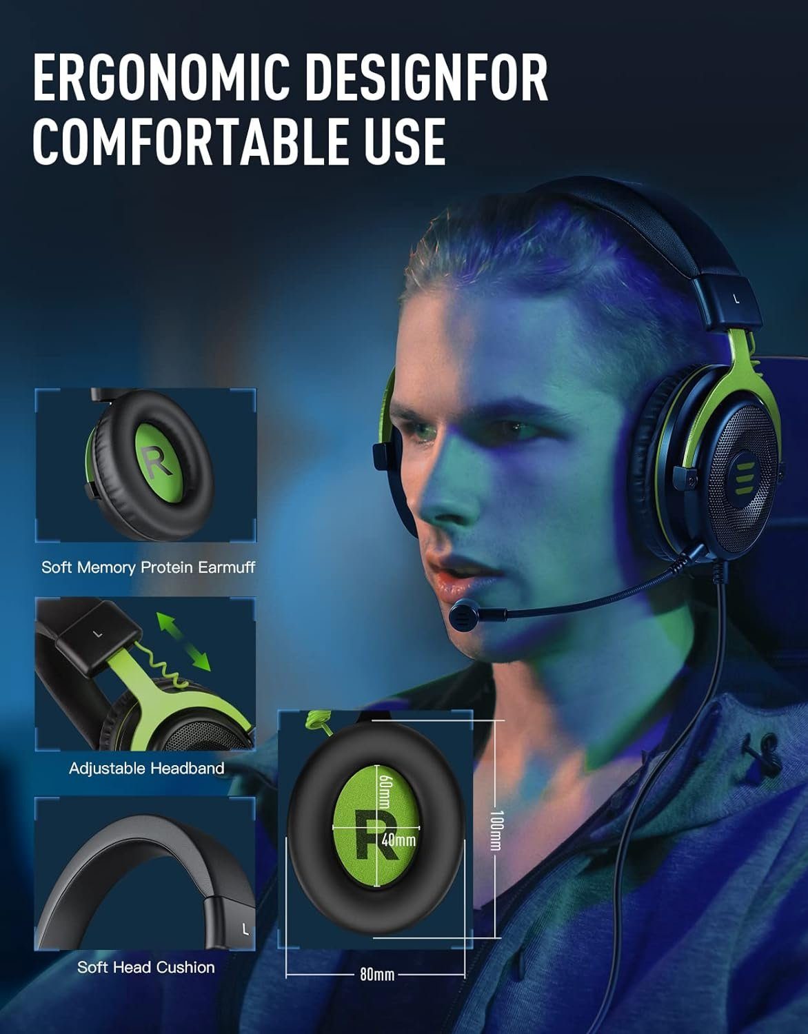 headset Gaming-Headset (Headset mikrofon Cancelling rauschunterdrückung kopfhörer kabel) Mikrofon Mic, USB-Headset, Gaming mikrofon mit Noise EKSA