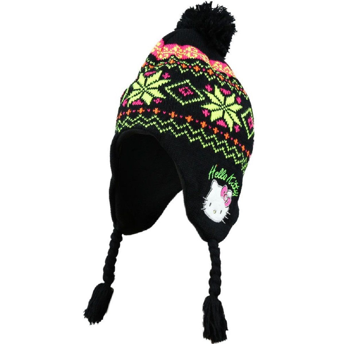 Hello Kitty Bommelmütze Mütze Wintermütze mit Retro Muster und Quaste