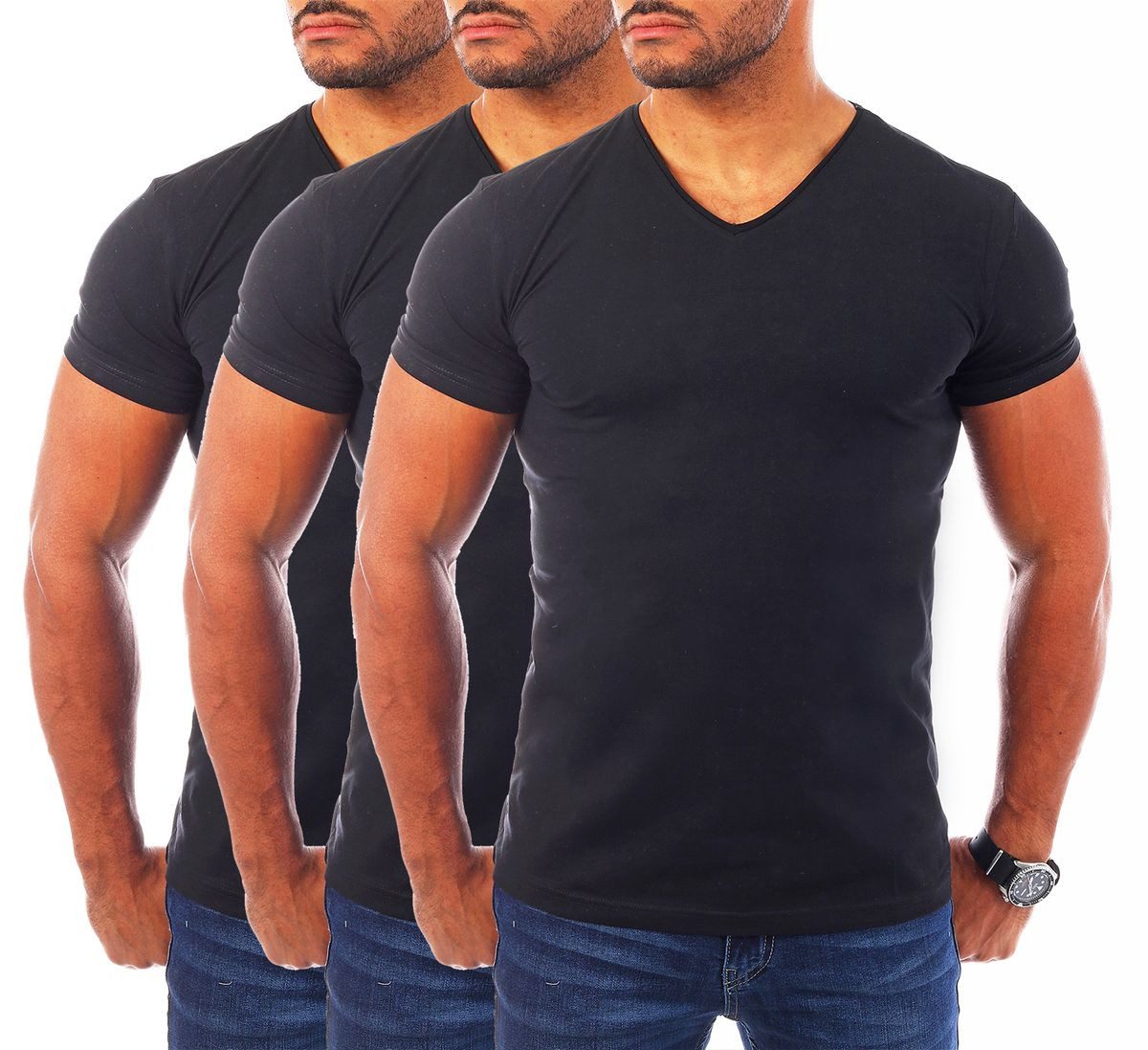 Young & Rich T-Shirt Herren Uni Basic V-neck V-Ausschnitt Unterziehshirt 17 günstig online kaufen