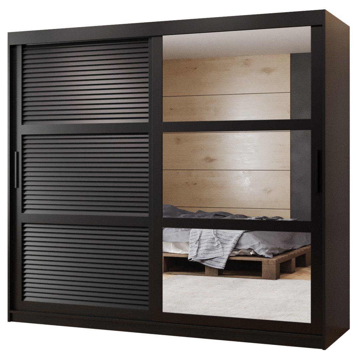 ABIKS MÖBEL Schwebetürenschrank JALOUSIE 2 Schlafzimmerschrank - mit Spiegel, Kleiderstange, Regalen