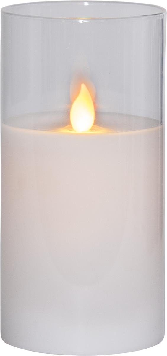 LED-Kerze Windlicht im Glas Echtwachs flackernde Flamme Timer H: 15cm weiß