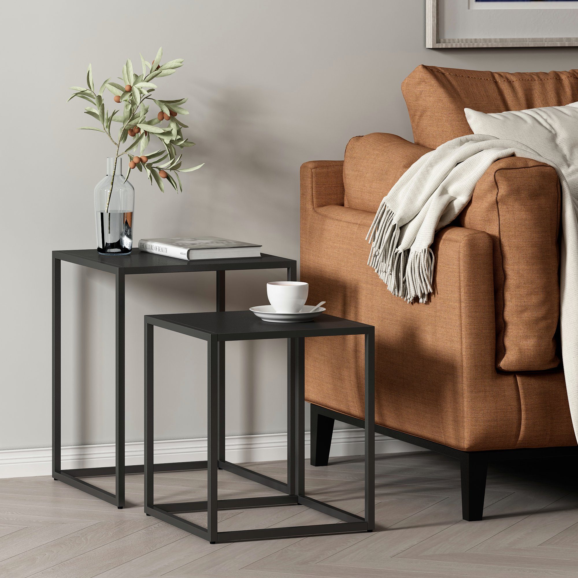 en.casa Beistelltisch (2er Set), »Vejen« Stahl Schwarz, matt günstig online kaufen