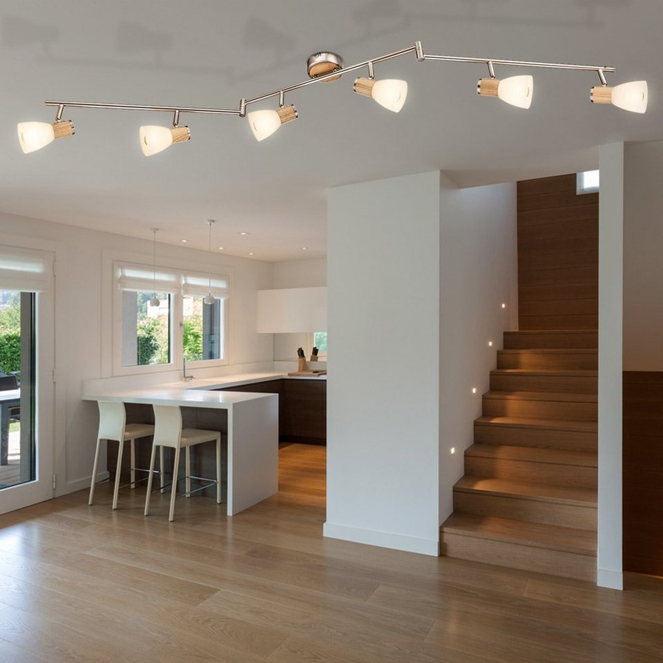 etc-shop LED Deckenleuchte, Leuchtmittel nicht inklusive, Decken Lampe  Schlaf Gäste Zimmer Glas Spot Licht-Schiene Holz Leuchte