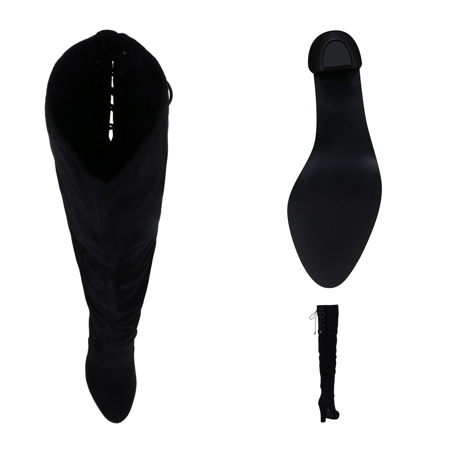 VAN HILL 811288 Overkneestiefel Modische Damen Stiefel Overknees Schleifen Perlen Absatz