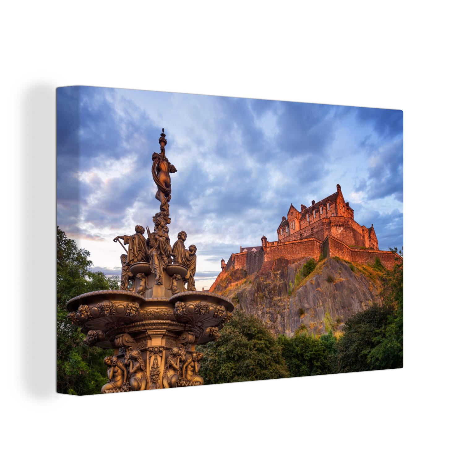OneMillionCanvasses® Leinwandbild Sonnenuntergang am Edinburgh Castle in Schottland, (1 St), Wandbild Leinwandbilder, Aufhängefertig, Wanddeko, 30x20 cm