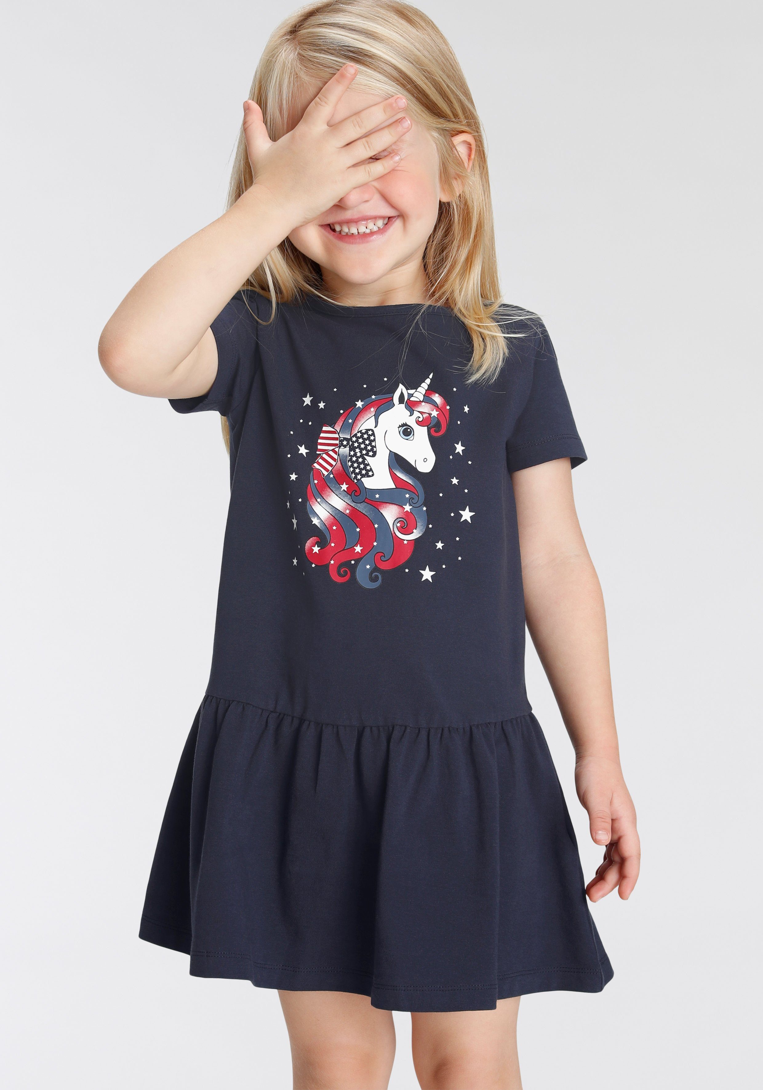 KIDSWORLD Jerseykleid mit Einhorn aus Baumwolle und Elasthan, kurzärmelig