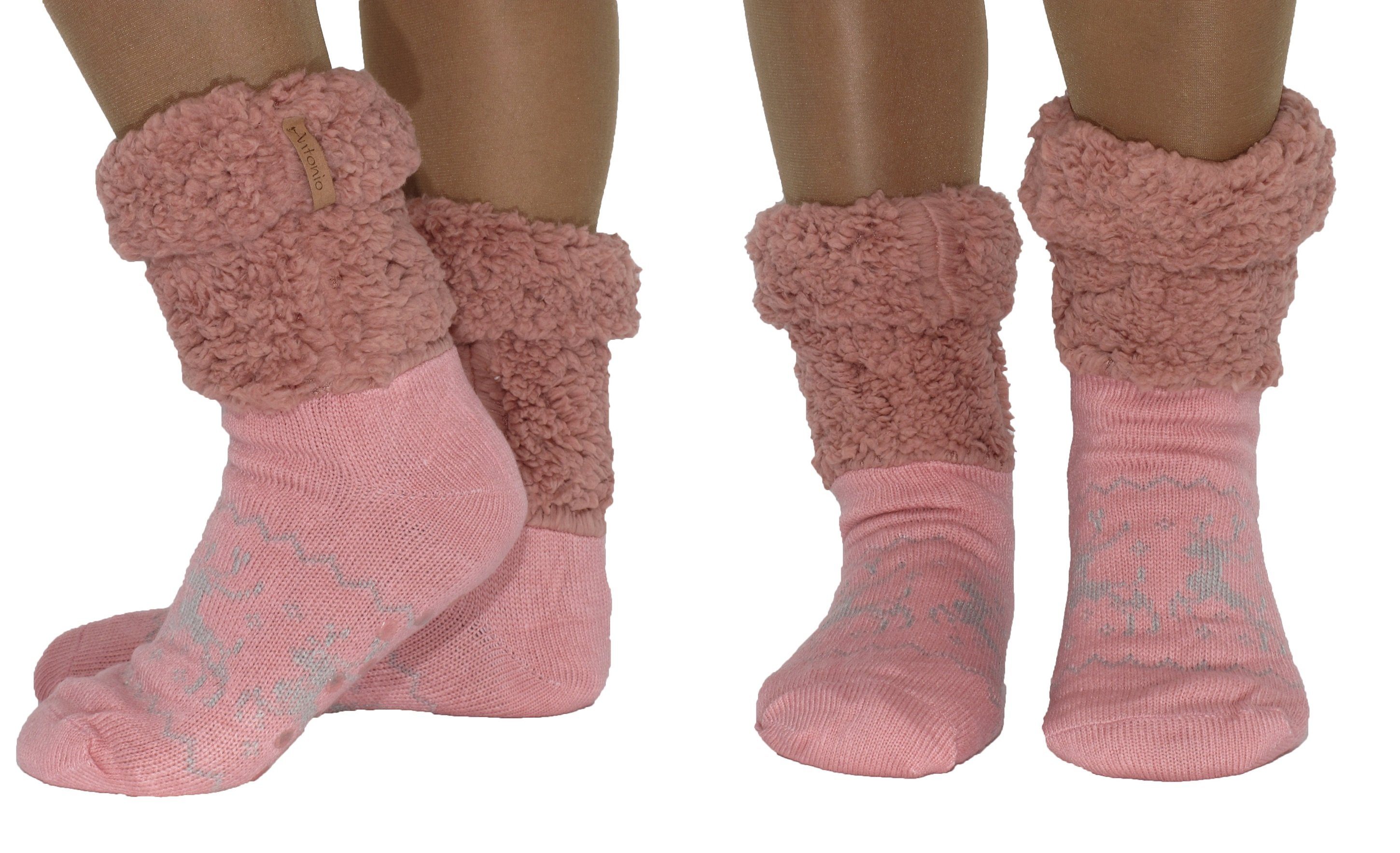 Kuschelsocken Damen Hüttensocken Hüttenschuhe Hausschuhe ABS Teddy Gr.35-42 Farbe:
