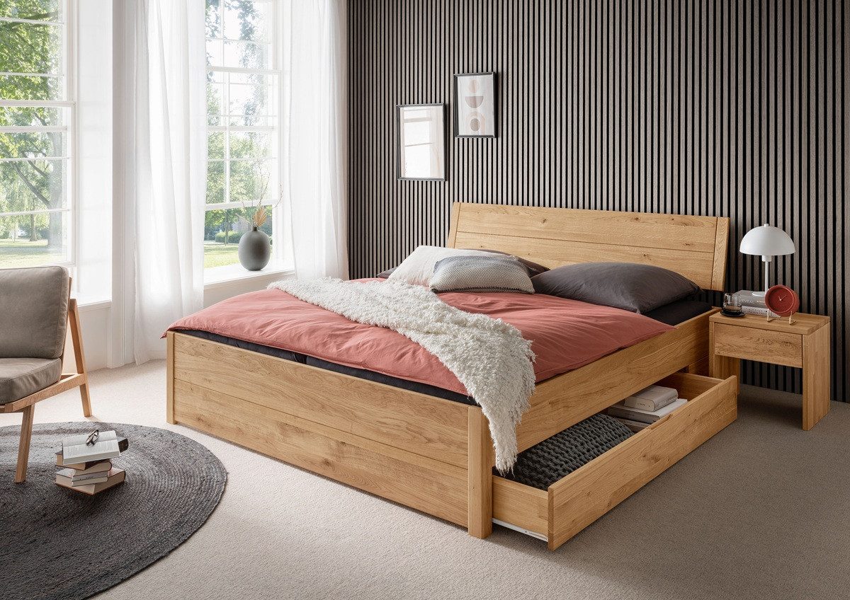 Main Möbel Massivholzbett Doppelbett mit Bettkästen 180x200cm 'Marleen' Wildeiche massiv