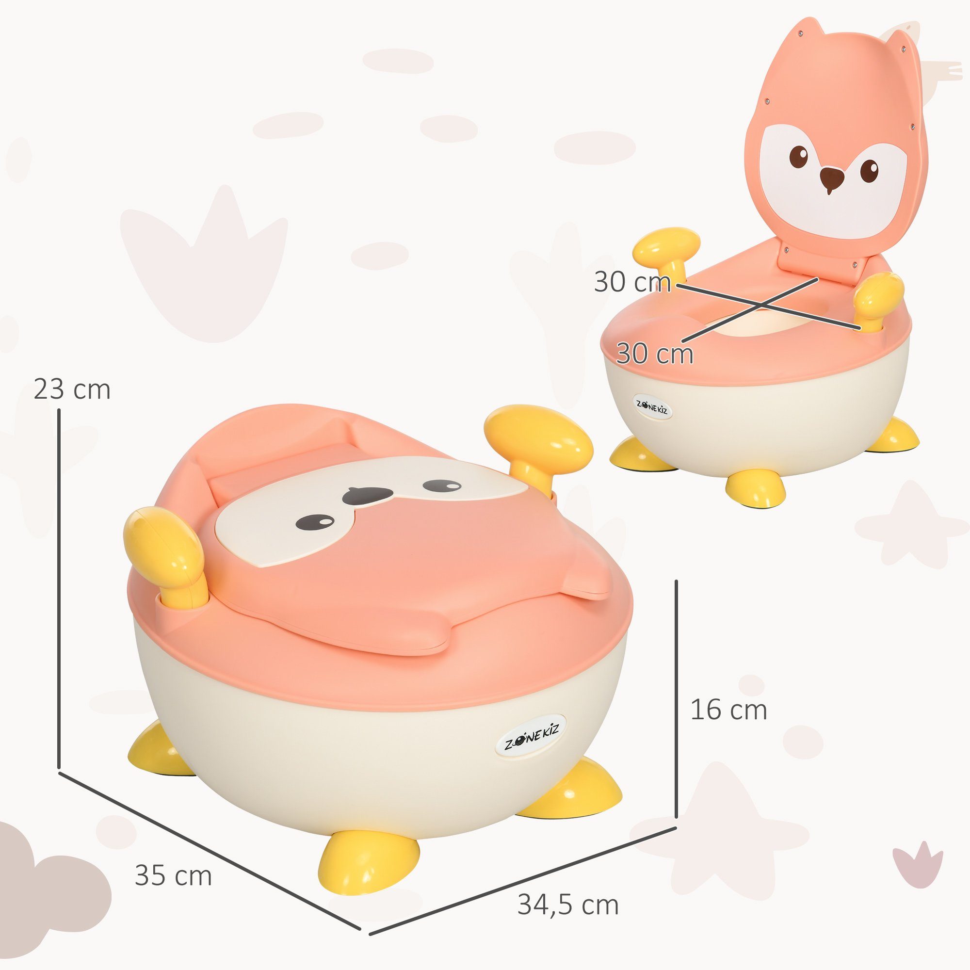 ZONEKIZ Toilet Trainer, Children's Toilet, Baby Potty in Fox Design, Side Handles, (Children's Toilet, 1-piece), for toddlers from 6 months to 3 years